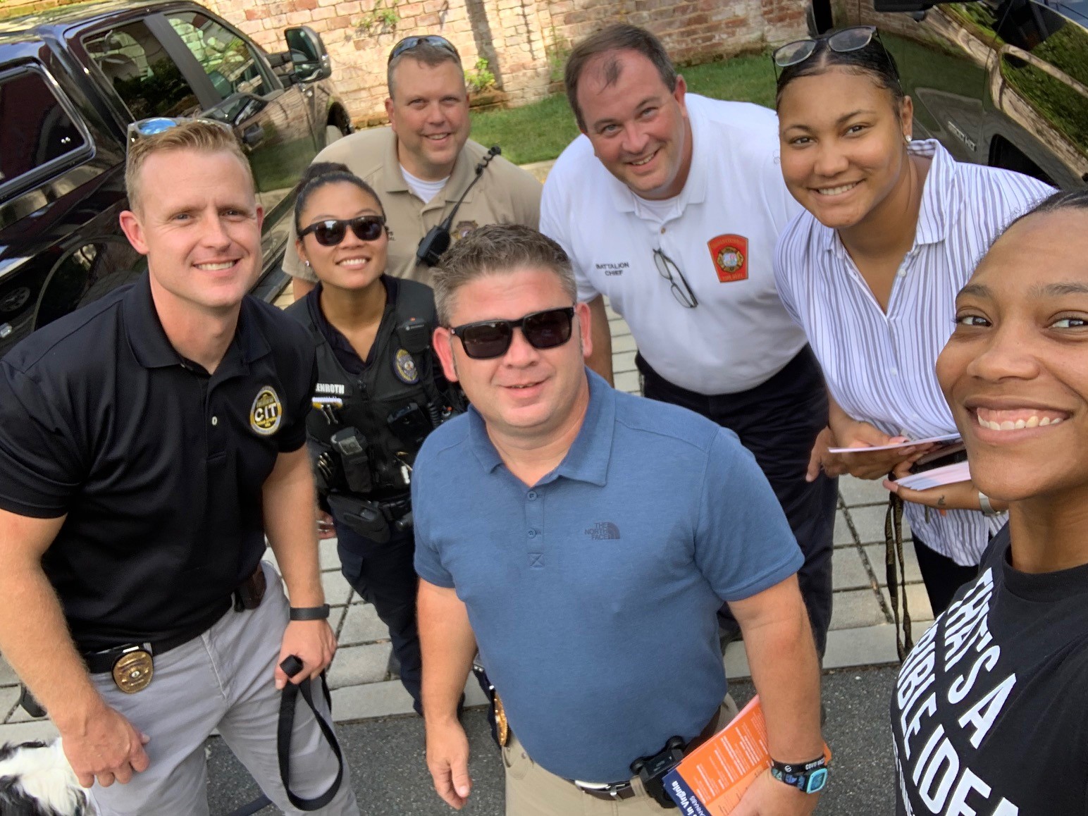 members of UPD, CPD, and CFD gather to welcome back students and spread a message of safety