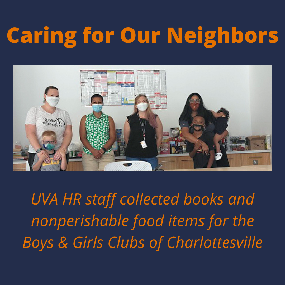 HR staff members collected books and nonperishable food items for Boys & Girls Clubs of Charlottesville
