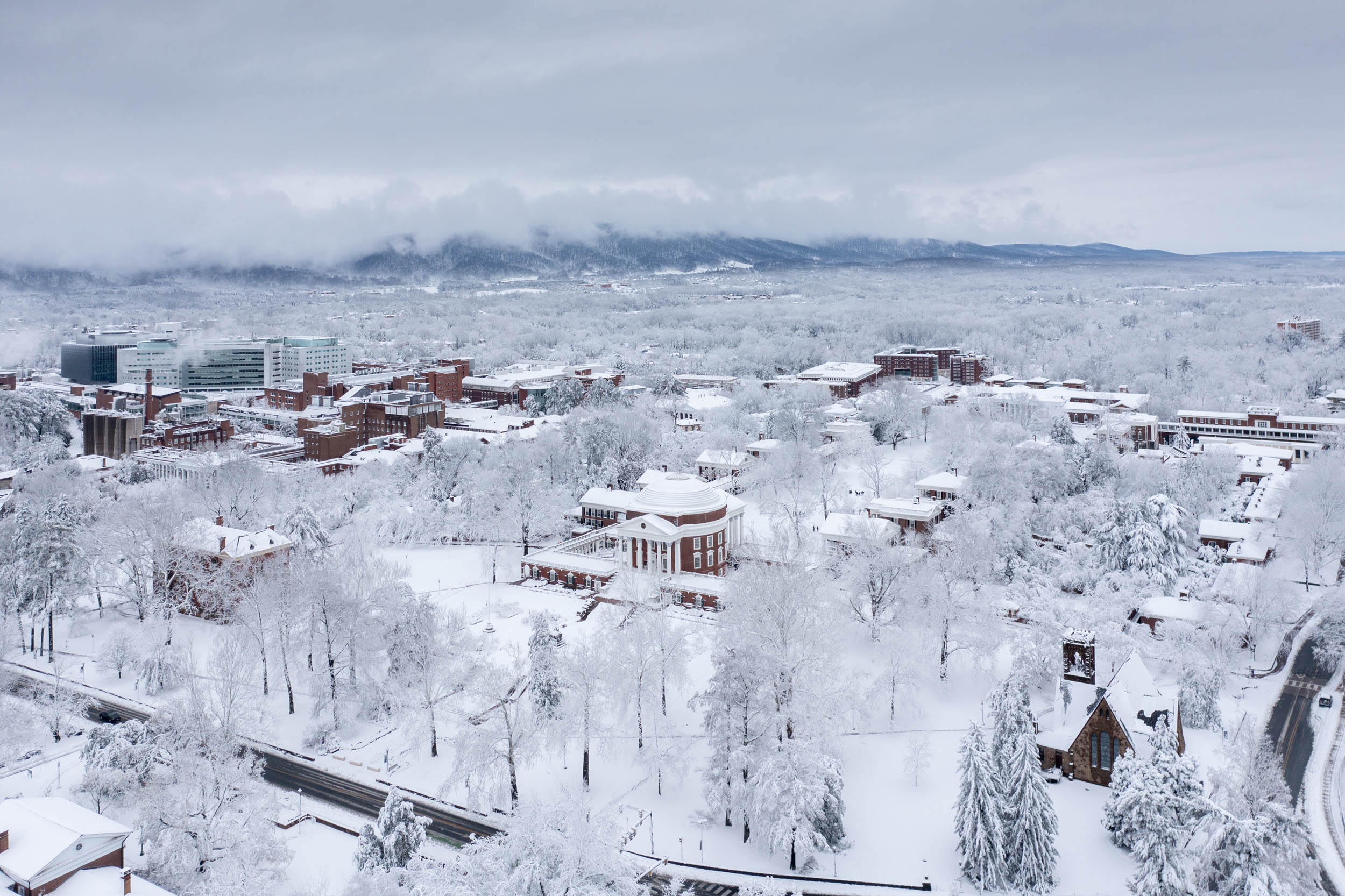 aerial photo of snow-covered Grounds