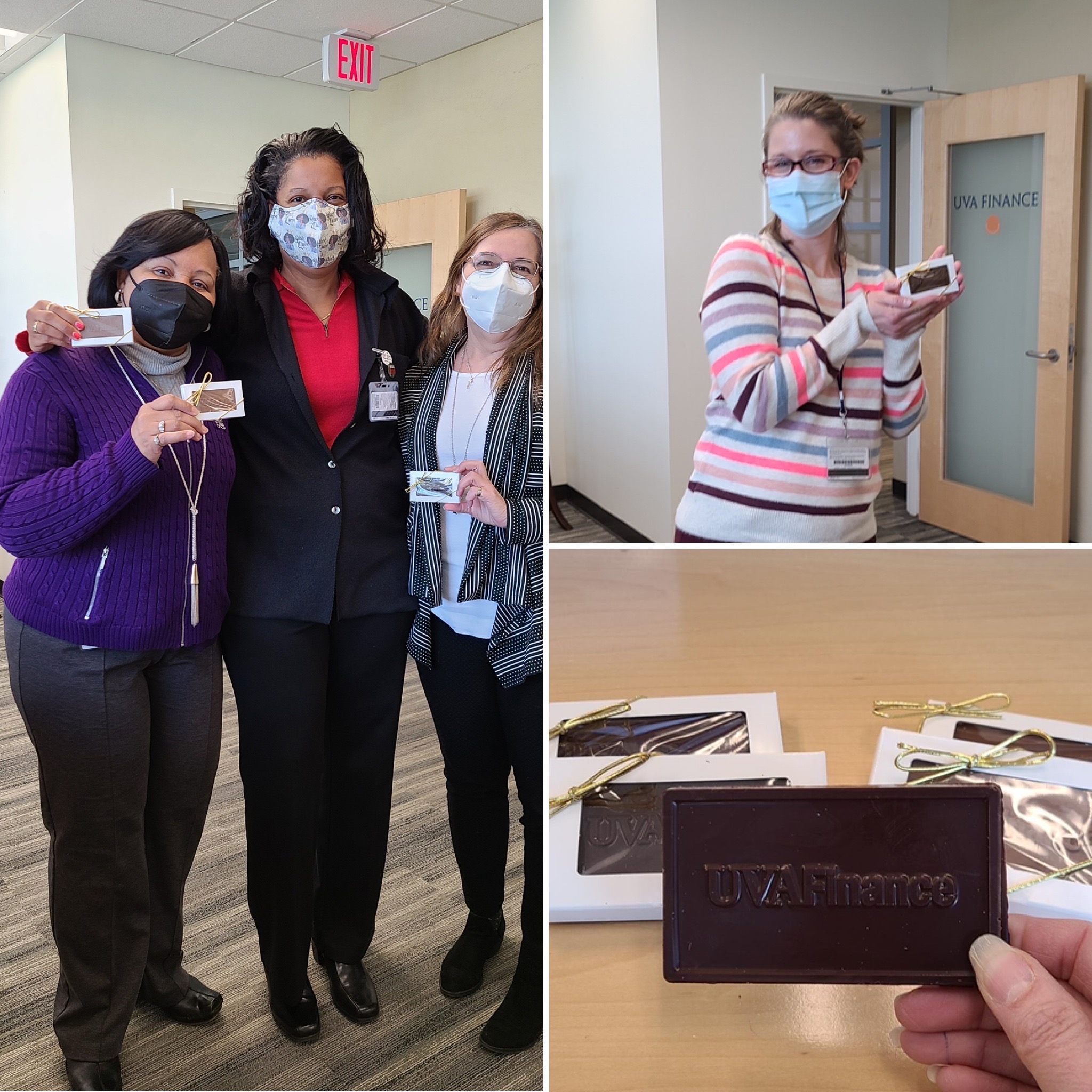 UVAFinance staff with special chocolate bars for Valentine's Day