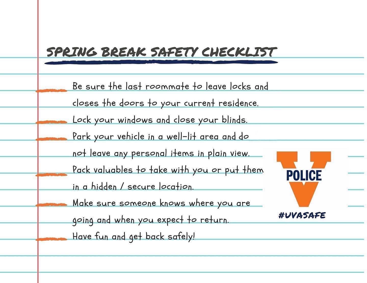 Spring Break Safety Checklist from UPD