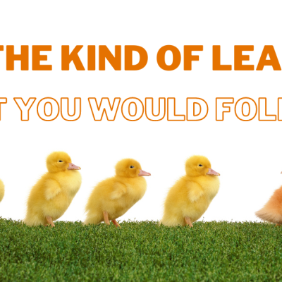 Be the kind of leader that you would follow written above five baby ducks walking in a line wit the leader looking back at the followers.